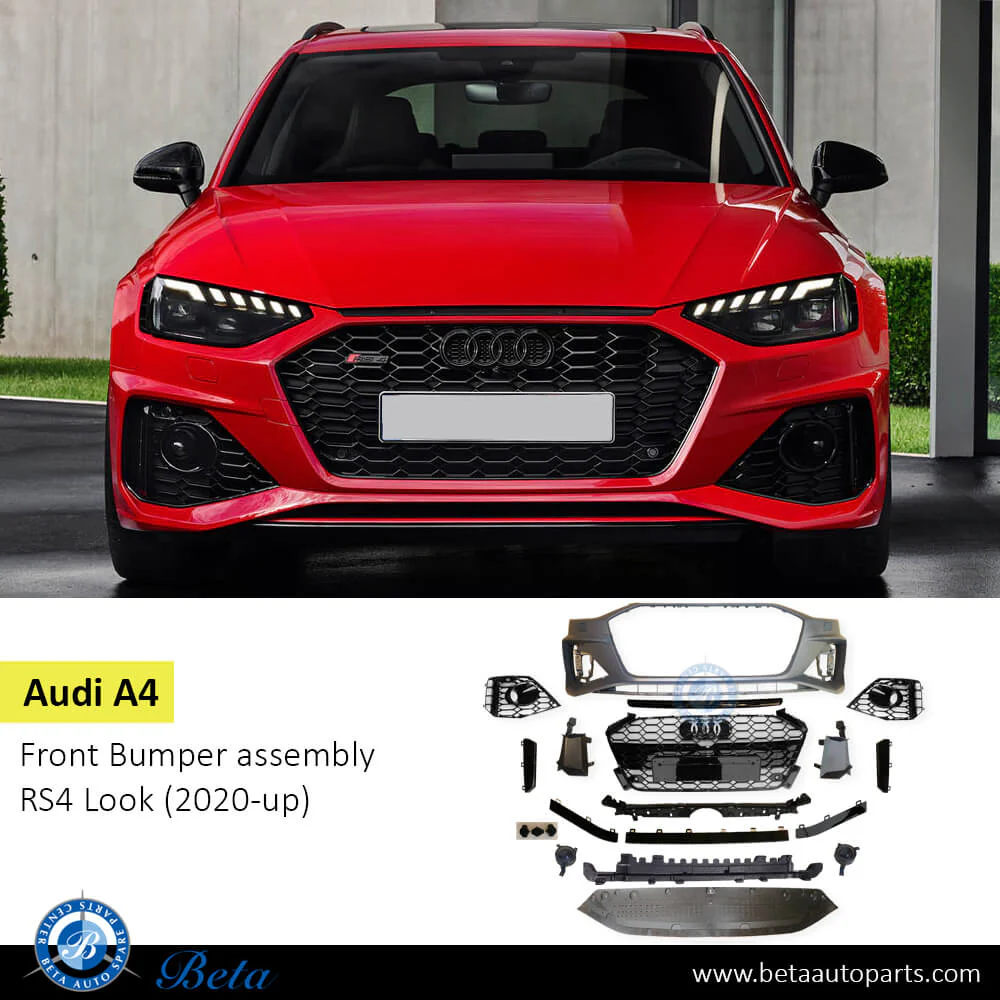 Audi A4 (2020-2024), Front Bumper RS4  Look with PDC, Park Assist and Radiator Grille, China, 8W0807065BK - Image 2