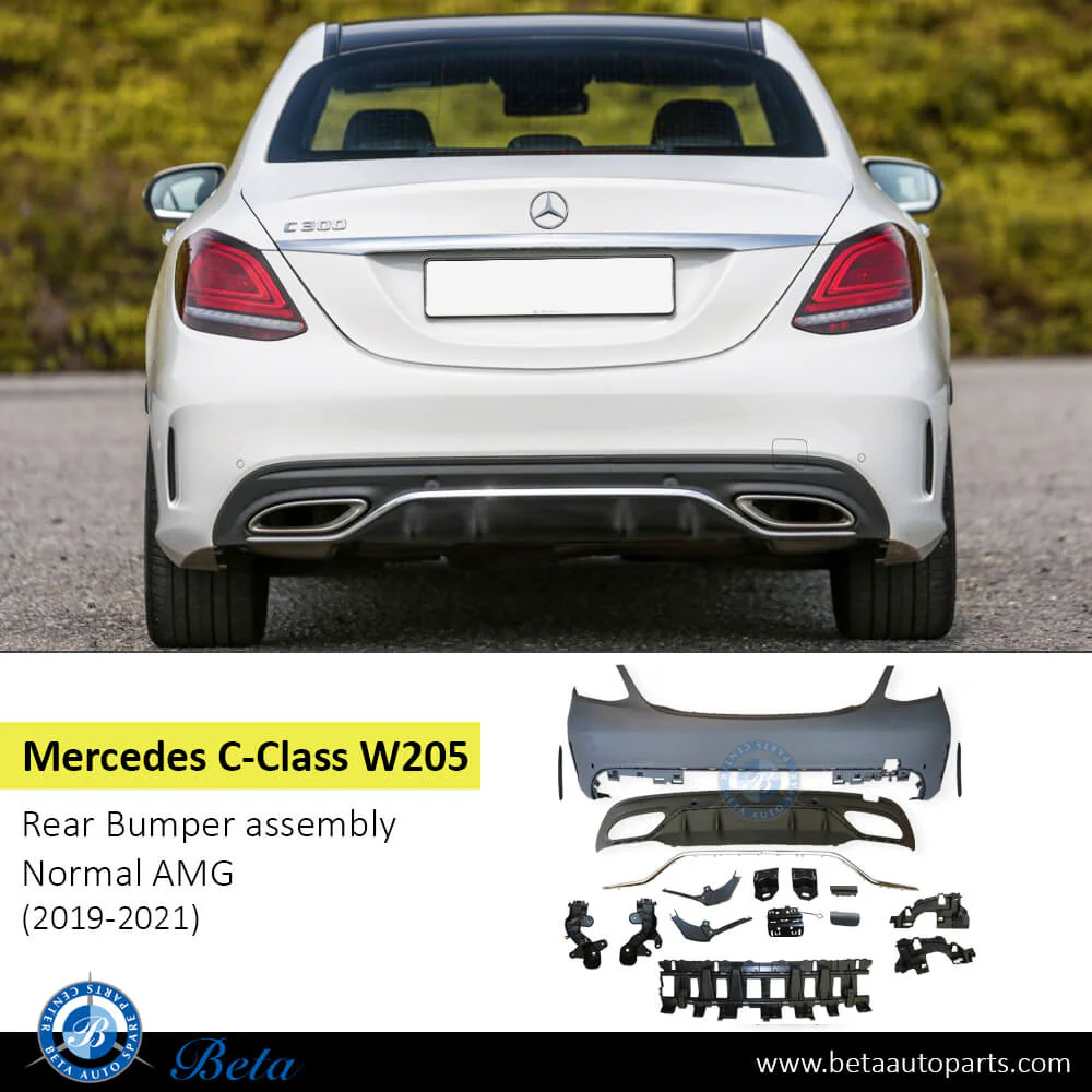 Mercedes C-Class W205 (2019-2021), Rear Bumper Normal AMG with PDC with Silver Moulding, Taiwan - Image 2